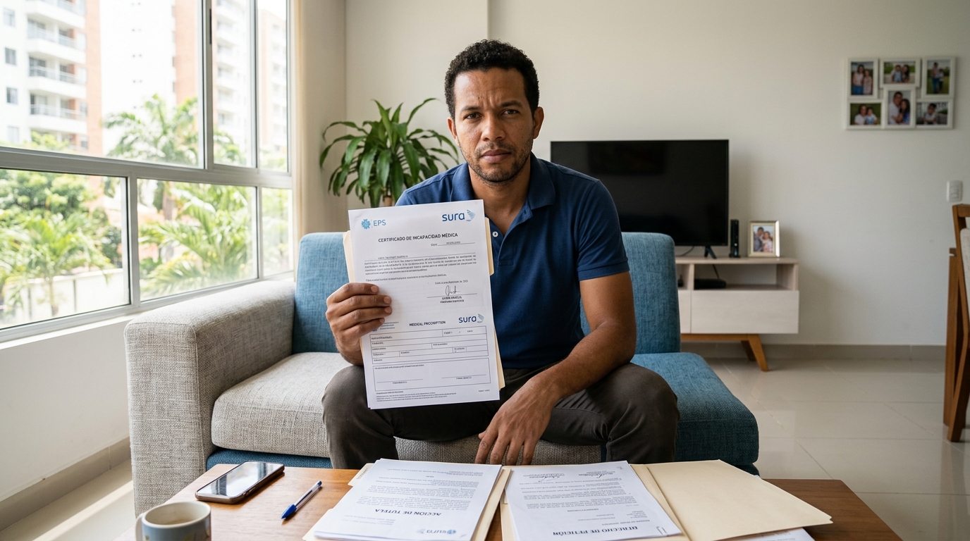 Trabajador convaleciente reclamando pago de incapacidad medica ante EPS